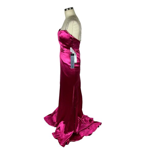 MAC DUGGAL IEENA 12428 Hot Pink Satin Rhinestone Strap Formal Gown Size 6 NWT - Picture 3 of 9